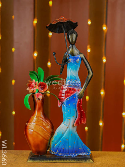 Metal Handpainted Lady with Flower vase - WL3660