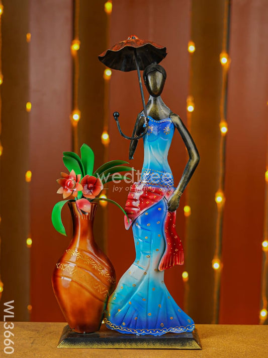 Metal Handpainted Lady with Flower vase - WL3660