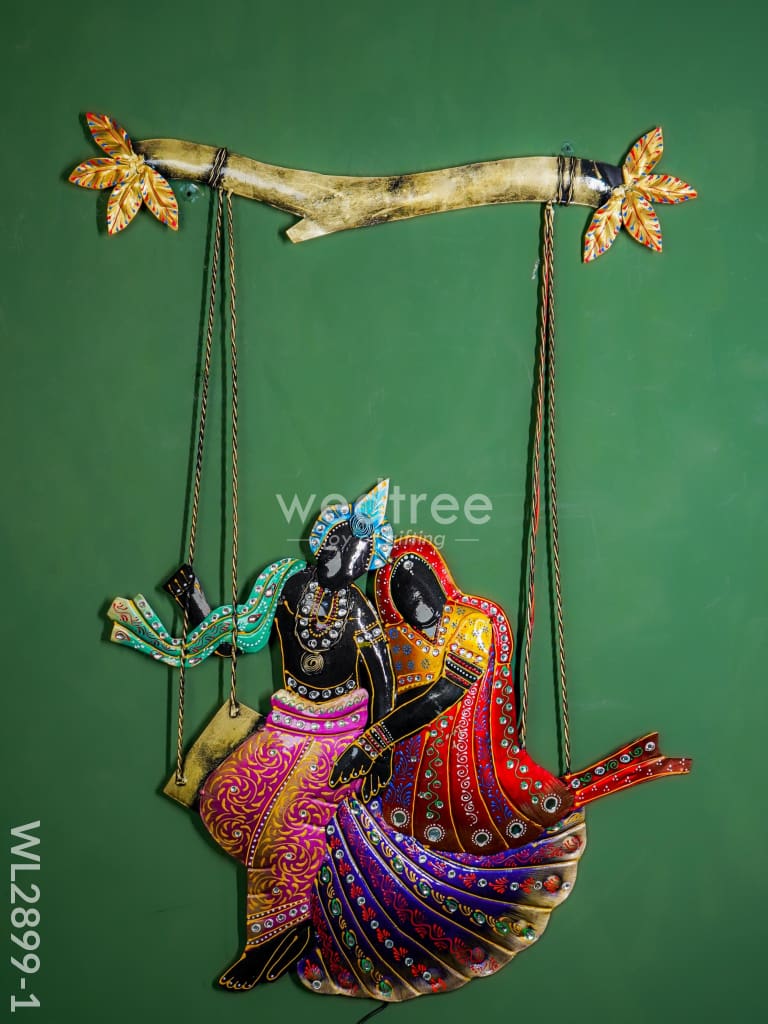 Metal Handpainted Radha Krishna in Jhoola - WL2899-1