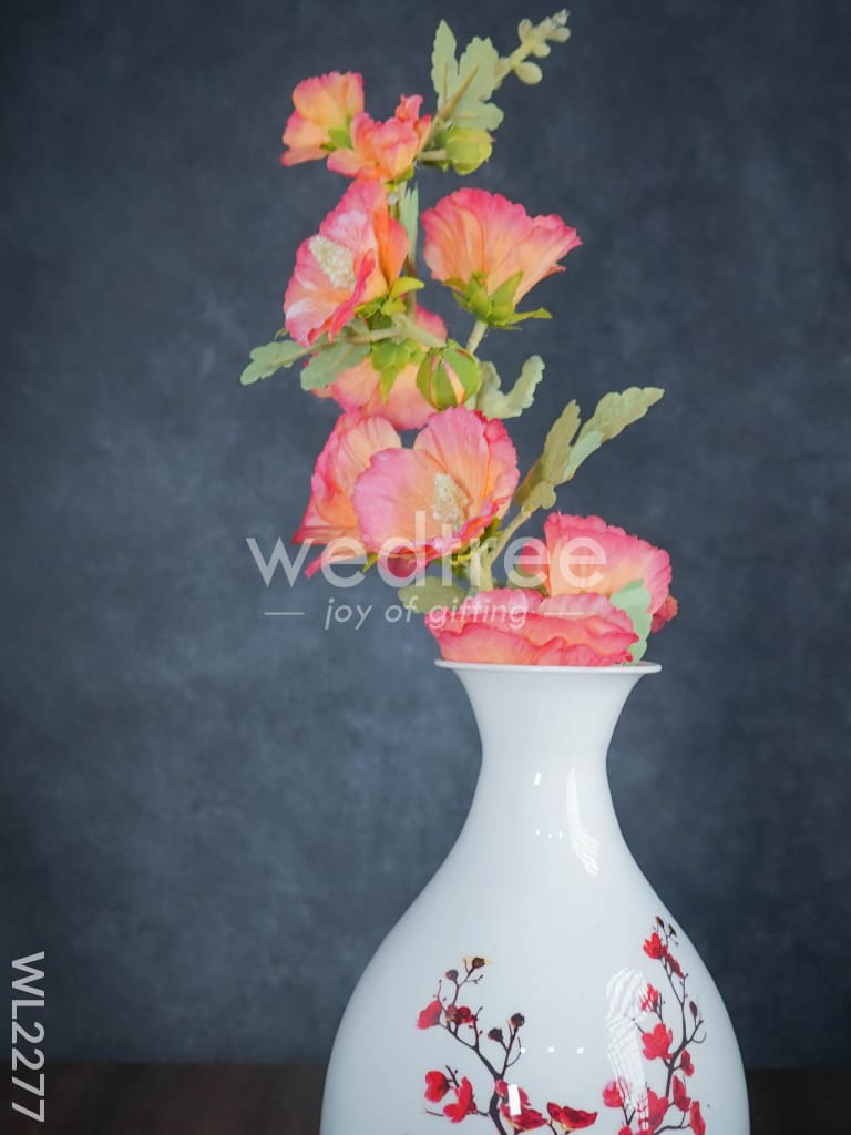 Metal vase in White colour with floral design - WL2277