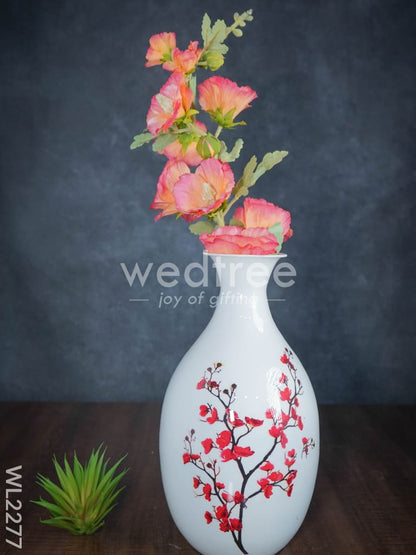 Metal vase in White colour with floral design - WL2277