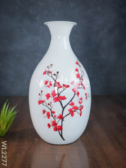 Metal vase in White colour with floral design - WL2277