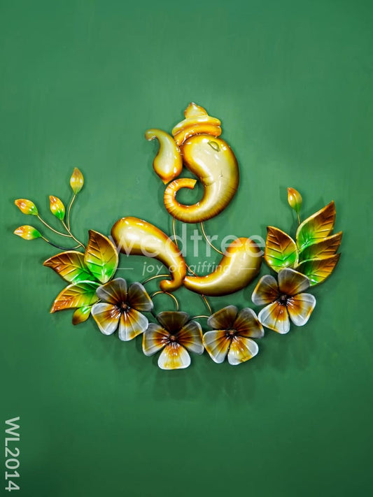 Metal Wall Decor - Golden Ganesha with Flowers  - WL2014