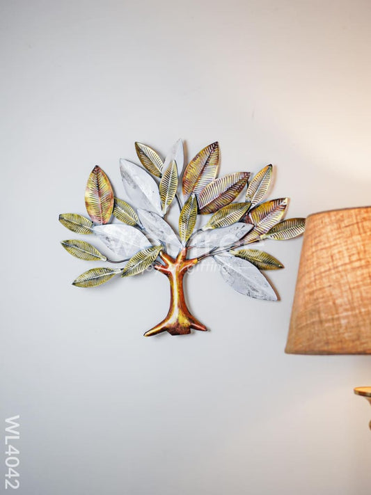 Metal Wall Hanging Tree with White-Gold Leaves - WL4042