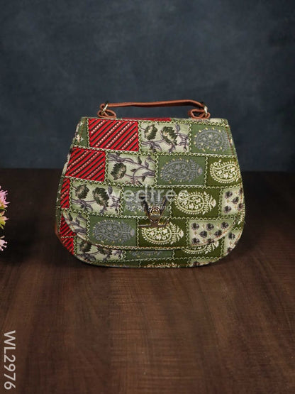 Multicolour Printed Fabric Sling Bag with Lock - WL2976