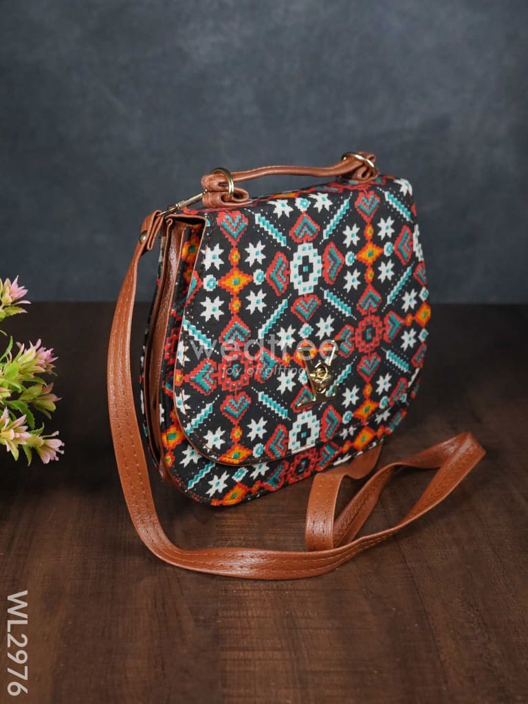 Multicolour Printed Fabric Sling Bag with Lock - WL2976