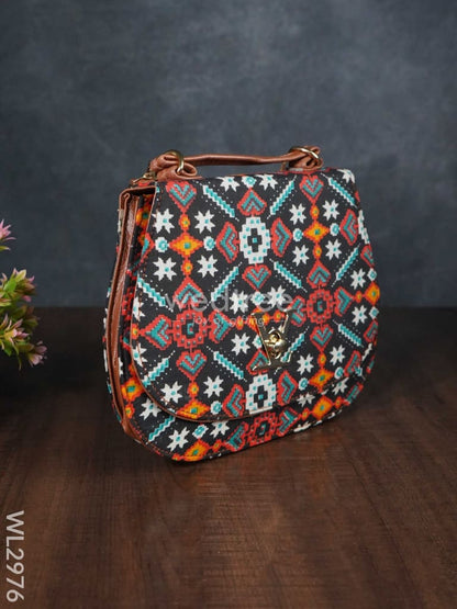 Multicolour Printed Fabric Sling Bag with Lock - WL2976