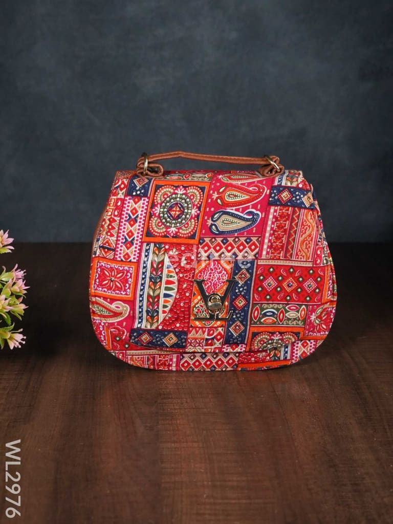 Multicolour Printed Fabric Sling Bag with Lock - WL2976
