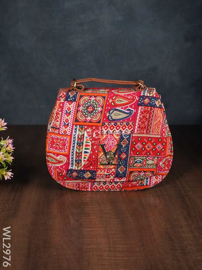 Multicolour Printed Fabric Sling Bag with Lock - WL2976
