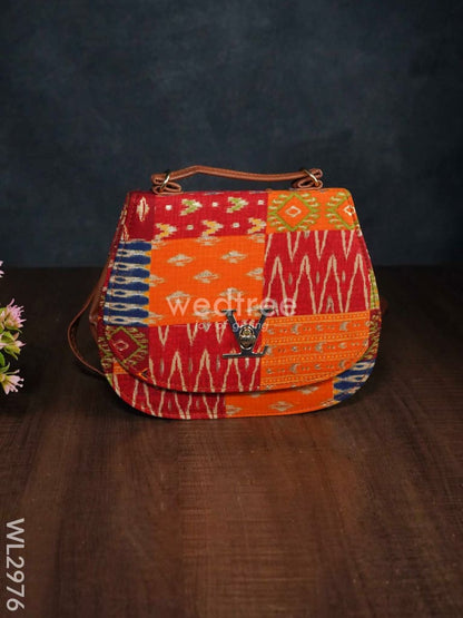 Multicolour Printed Fabric Sling Bag with Lock - WL2976