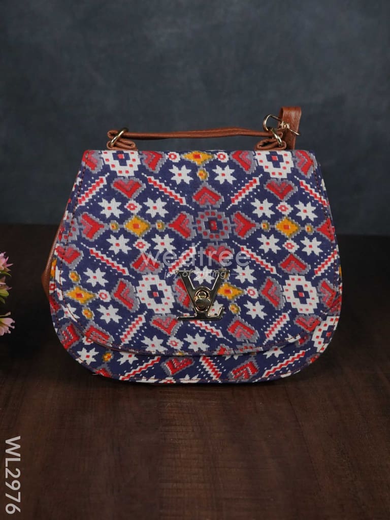 Multicolour Printed Fabric Sling Bag with Lock - WL2976