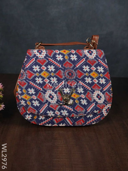 Multicolour Printed Fabric Sling Bag with Lock - WL2976