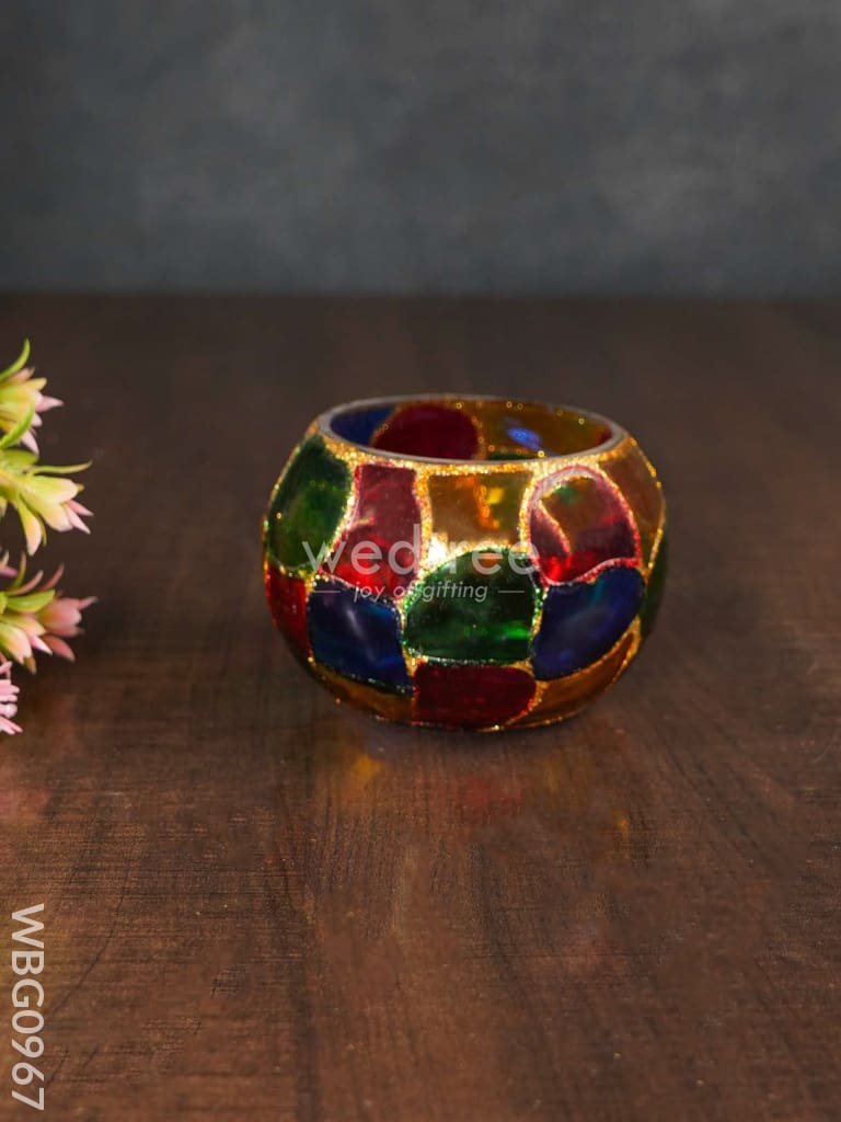 Multicoloured Glass Candle Holder - WBG0967