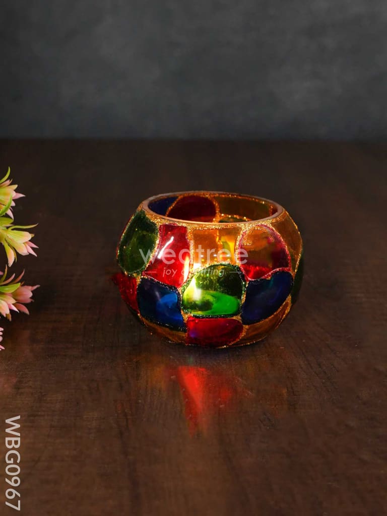 Multicoloured Glass Candle Holder - WBG0967