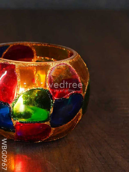 Multicoloured Glass Candle Holder - WBG0967