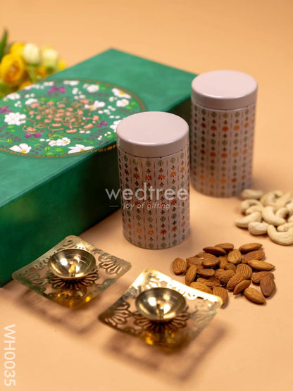 New Year Hamper 1 - Tin Jar, Brass Diya and Dry Fruits - WH0035