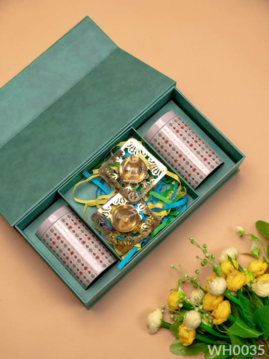 New Year Hamper 1 - Tin Jar, Brass Diya and Dry Fruits - WH0035
