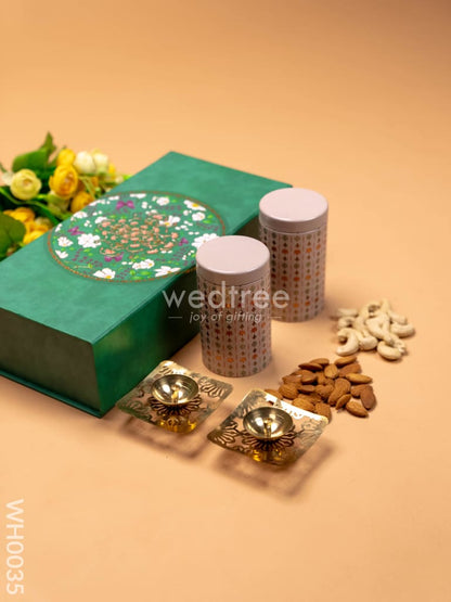 New Year Hamper 1 - Tin Jar, Brass Diya and Dry Fruits - WH0035