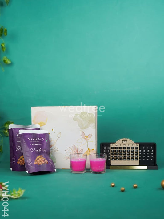 New Year Hamper 10 - Pen Stand & Calendar, Scented Candle with Dry Fruits - WH0044