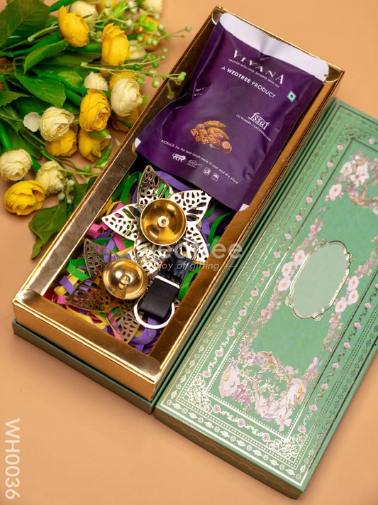 New Year Hamper 2 - Brass Diya, Keychain and Dry Fruits - WH0036