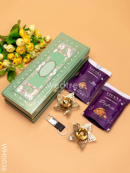 New Year Hamper 2 - Brass Diya, Keychain and Dry Fruits - WH0036