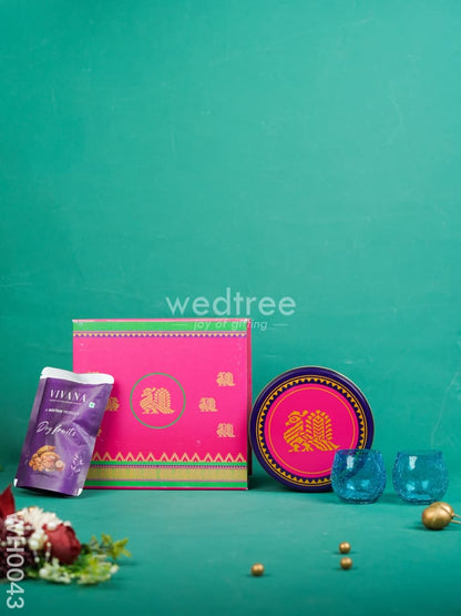 New Year Hamper 9 - Kanjivaram Box, Candle Holder and Dry Fruit - WH0043