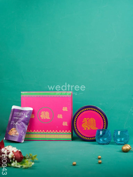 New Year Hamper 9 - Kanjivaram Box, Candle Holder and Dry Fruit - WH0043