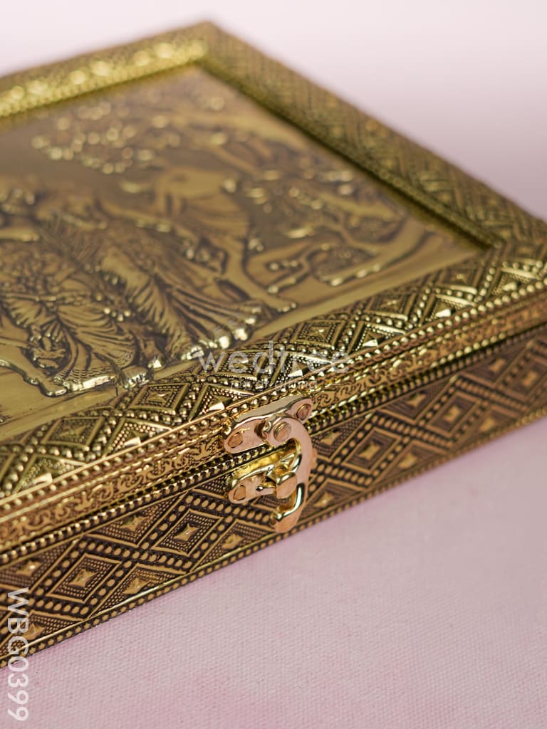 Oxidised Dry Fruit Box Embossed with Radha Krishna - WBG0399