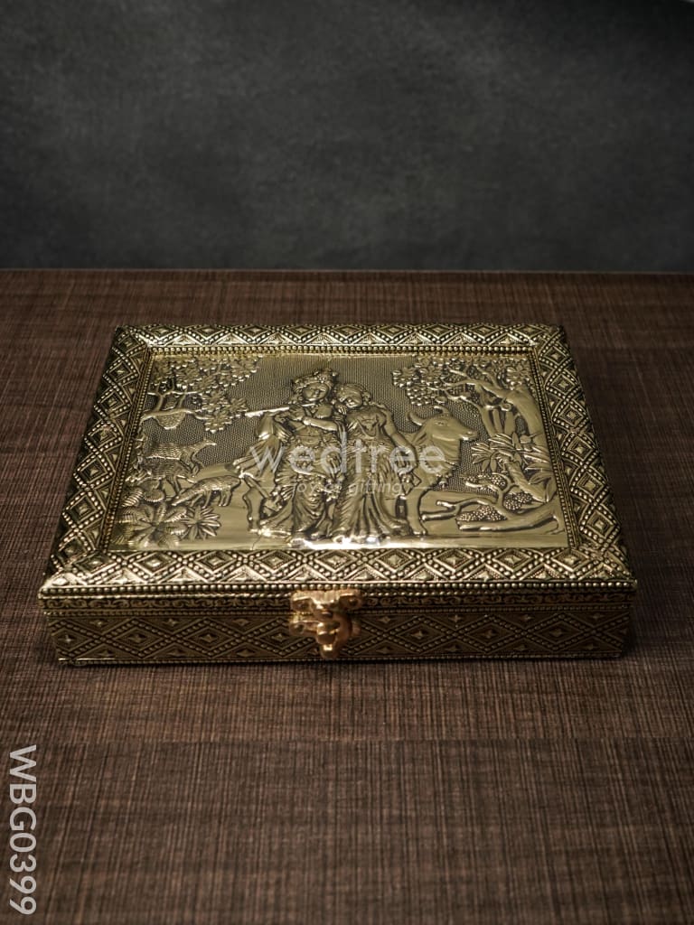 Oxidised Dry Fruit Box Embossed with Radha Krishna - WBG0399