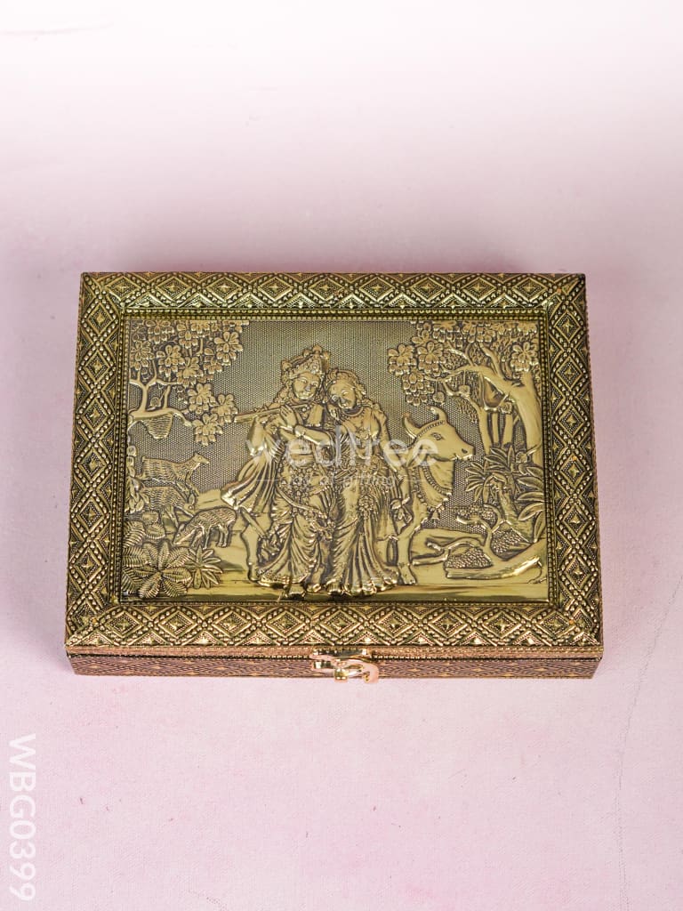 Oxidised Dry Fruit Box Embossed with Radha Krishna - WBG0399
