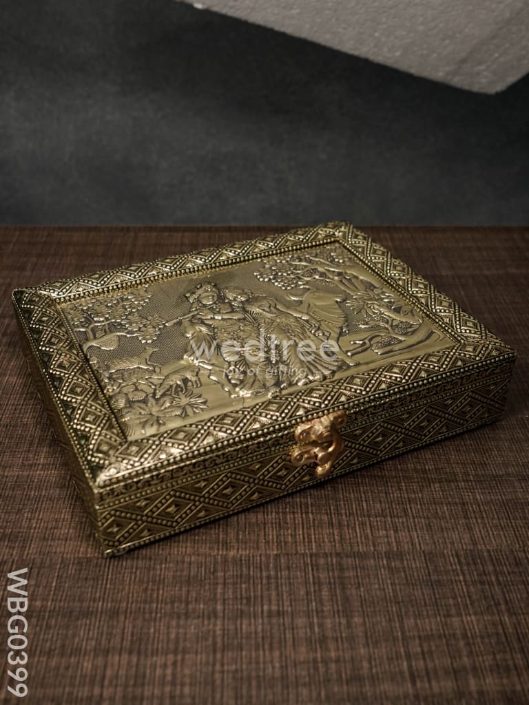Oxidised Dry Fruit Box Embossed with Radha Krishna - WBG0399