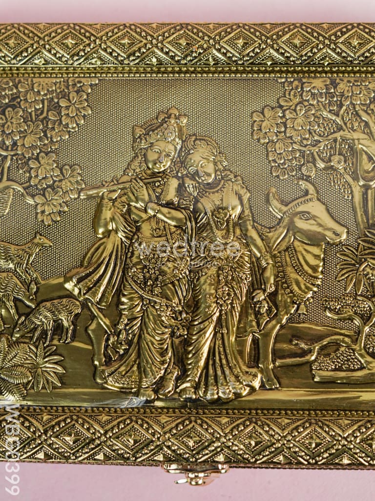 Oxidised Dry Fruit Box Embossed with Radha Krishna - WBG0399