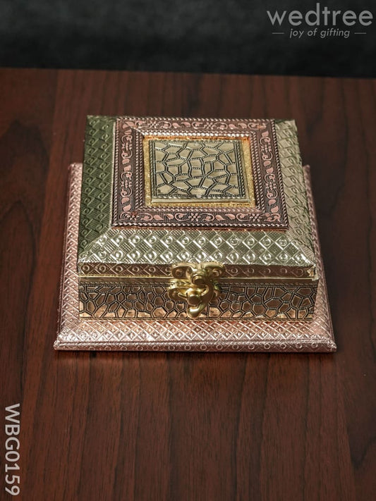 Oxidised Dry Fruit Box with Crackled and Floral Design - 6X6 Inches - WBG0159