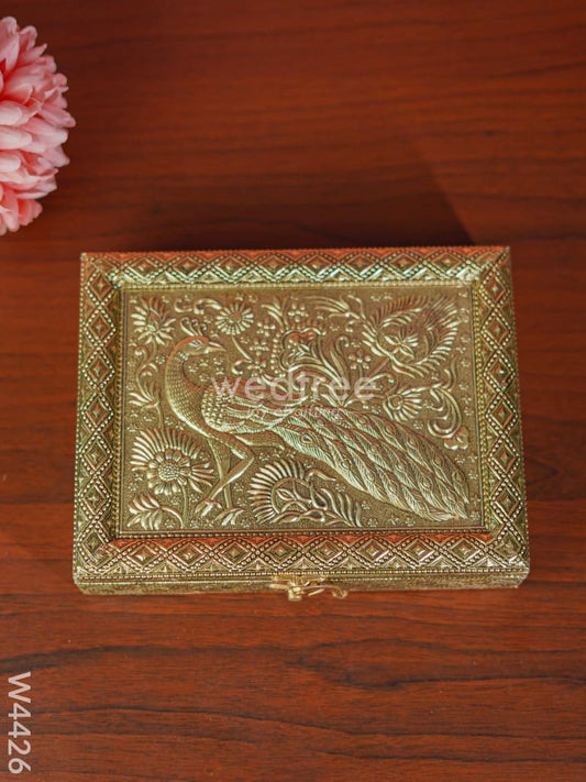 Oxidised dry fruit box with peacock embossing small - W4426