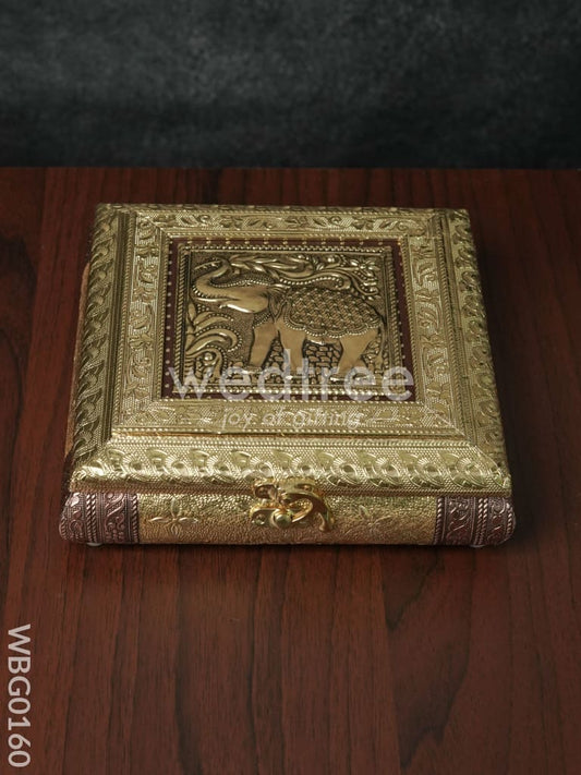 Oxidised Embossed Dry Fruit Box with Elephant Design - 8X8 Inches - WBG0160