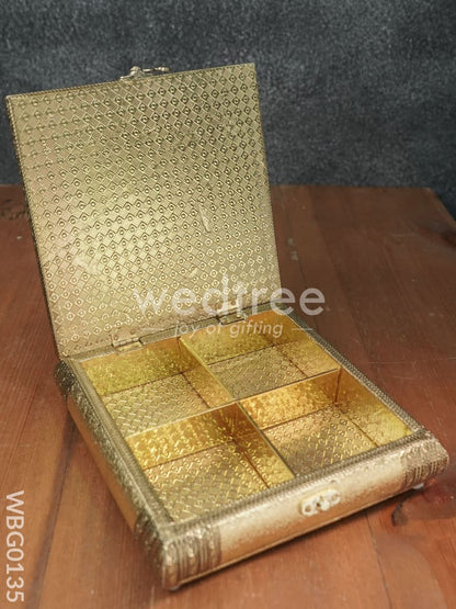 Oxidised Golden Dry Fruit Box with Floral Design - 8x8 Inches - WBG0135