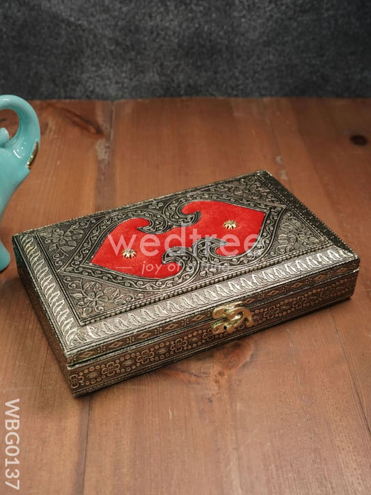 Oxidised Red Velvet Dry Fruit Box with Floral Design - 10X6Inches - WBG0137