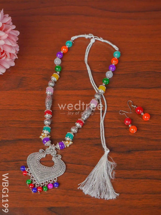 Oxidized Colour Stone Necklace Set - WBG1199