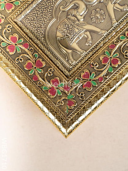 Oxidized Dry Fruit Box Embossed with Elephant - 9x7 inch - WBG1710