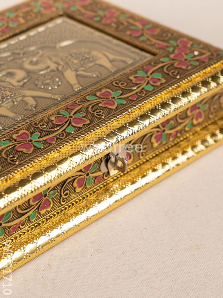 Oxidized Dry Fruit Box Embossed with Elephant - 9x7 inch - WBG1710
