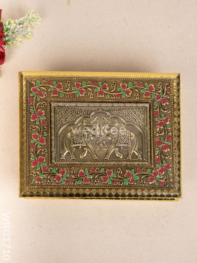 Oxidized Dry Fruit Box Embossed with Elephant - 9x7 inch - WBG1710