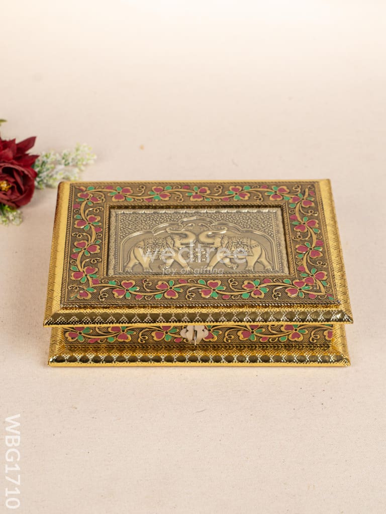 Oxidized Dry Fruit Box Embossed with Elephant - 9x7 inch - WBG1710