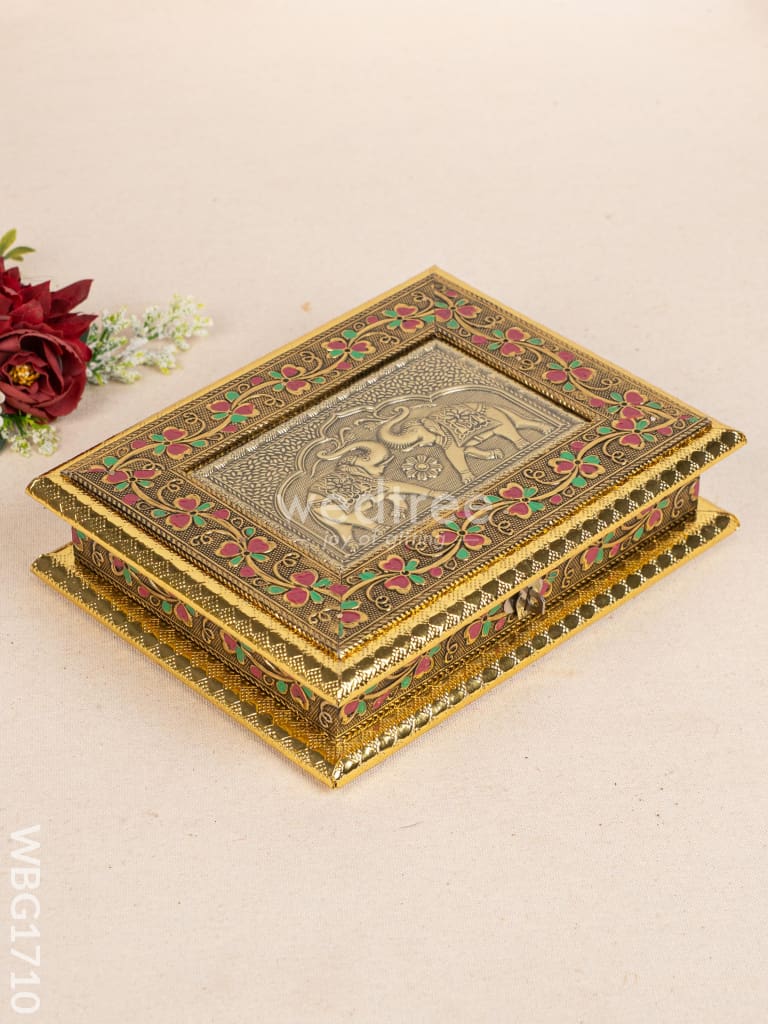 Oxidized Dry Fruit Box Embossed with Elephant - 9x7 inch - WBG1710