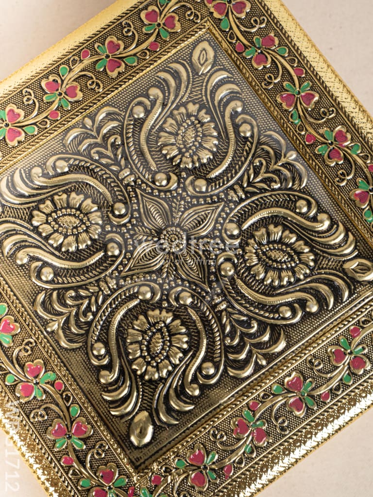 Oxidized Dry Fruit Box Embossed with Flower - 10x10 inch - WBG1712