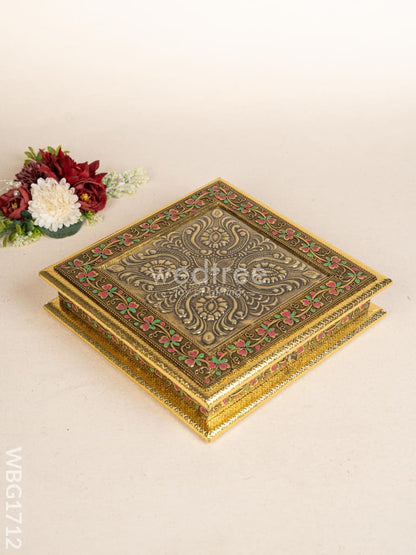 Oxidized Dry Fruit Box Embossed with Flower - 10x10 inch - WBG1712