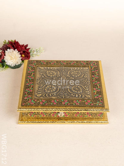 Oxidized Dry Fruit Box Embossed with Flower - 10x10 inch - WBG1712