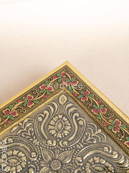Oxidized Dry Fruit Box Embossed with Flower - 10x10 inch - WBG1712