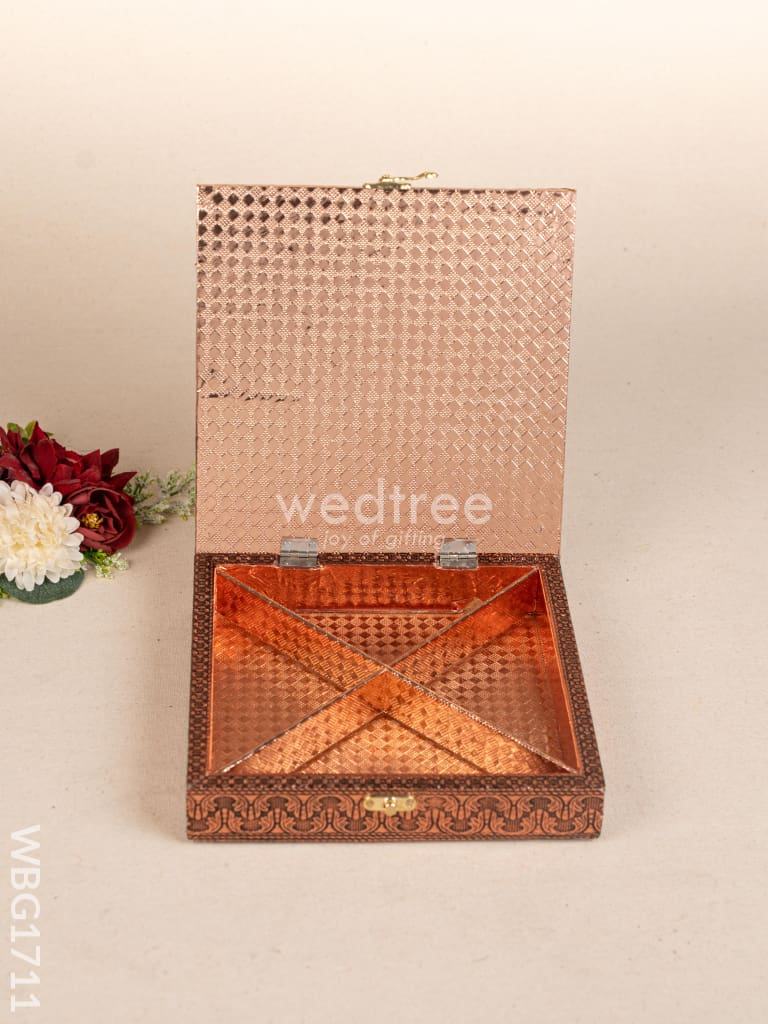 Oxidized Dry Fruit Box Embossed with Peacock - Copper - 8x8 inch - WBG1711