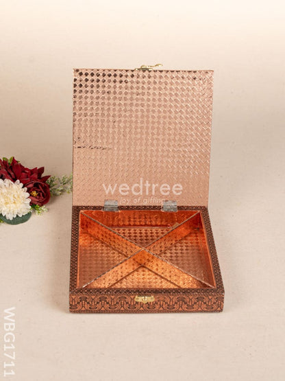 Oxidized Dry Fruit Box Embossed with Peacock - Copper - 8x8 inch - WBG1711