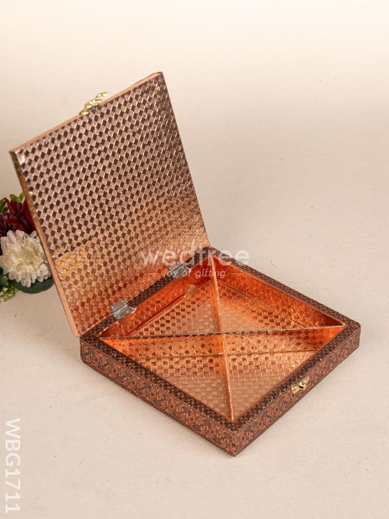 Oxidized Dry Fruit Box Embossed with Peacock - Copper - 8x8 inch - WBG1711